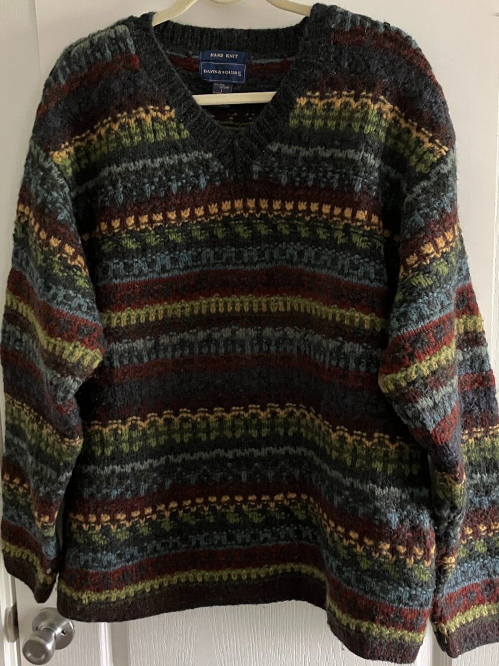 Davis & Squire Sweater Mens 100% Shetland Wool Hand Knit Size Large